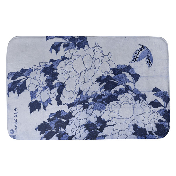 Red Barrel Studio Coshocton Peonies And Butterfly Rectangle Non Slip Floral Bath Rug Wayfair