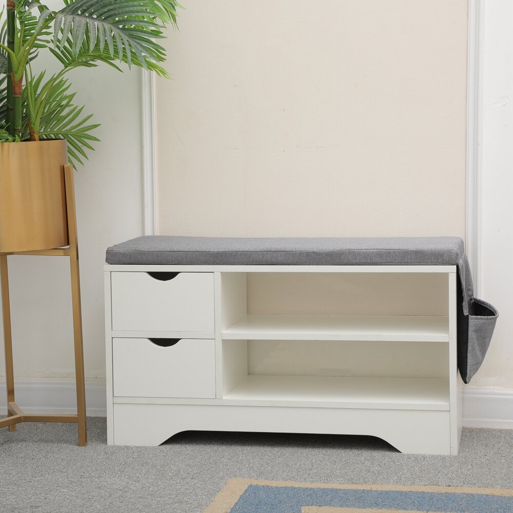 Latitude Run® White Wooden Shoe Storage Bench | Wayfair