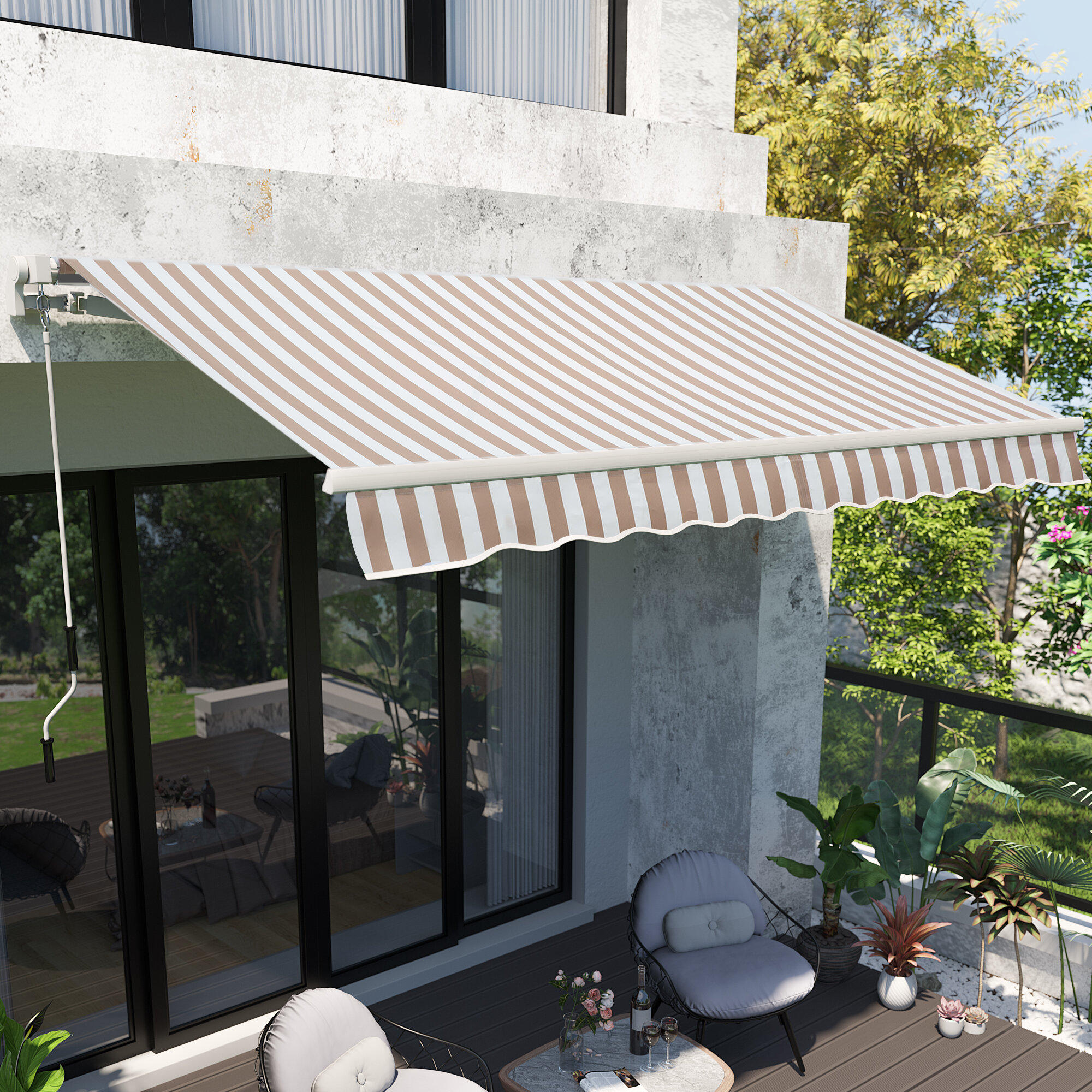 Outdoor Patio Manual Awning Cover Tangkula 8’× 6.5’ Retractable Awning Aluminum Patio Sun Shade w/Crank Handle and Water-Resistant Polyester Beige 