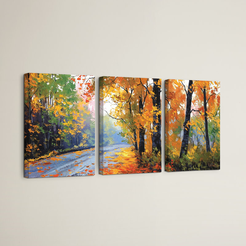 Red Barrel Studio Autumn Backlight 3 Piece Painting Print On Wrapped Canvas Set Wayfair