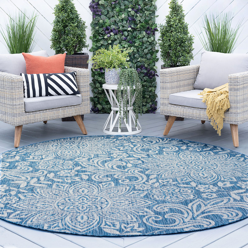 Red Barrel Studio Koby Transitional Floral Indigo Indoor Outdoor