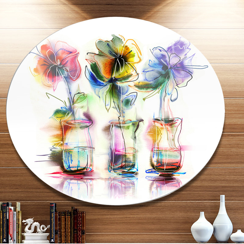 Designart Abstract Flowers In Glass Vases Oil Painting Print On