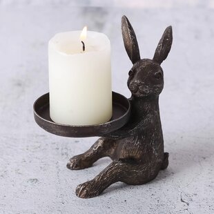aluminium Rabbit Bunny Single Candle holder with glass votive great gift 