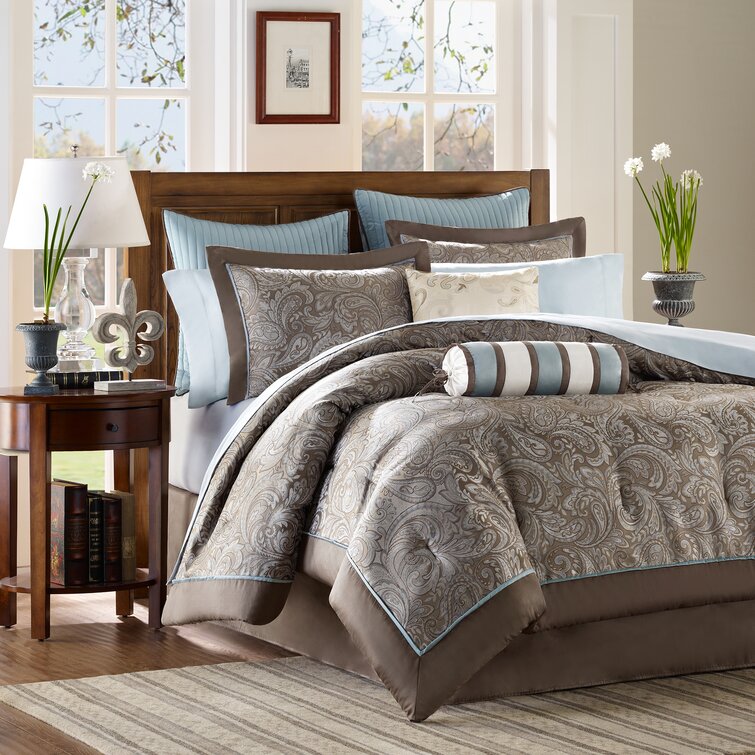Bedroom Comforter Set 12Pc Bed In A Bag Sheet Reversible Master Guest Blue Brown