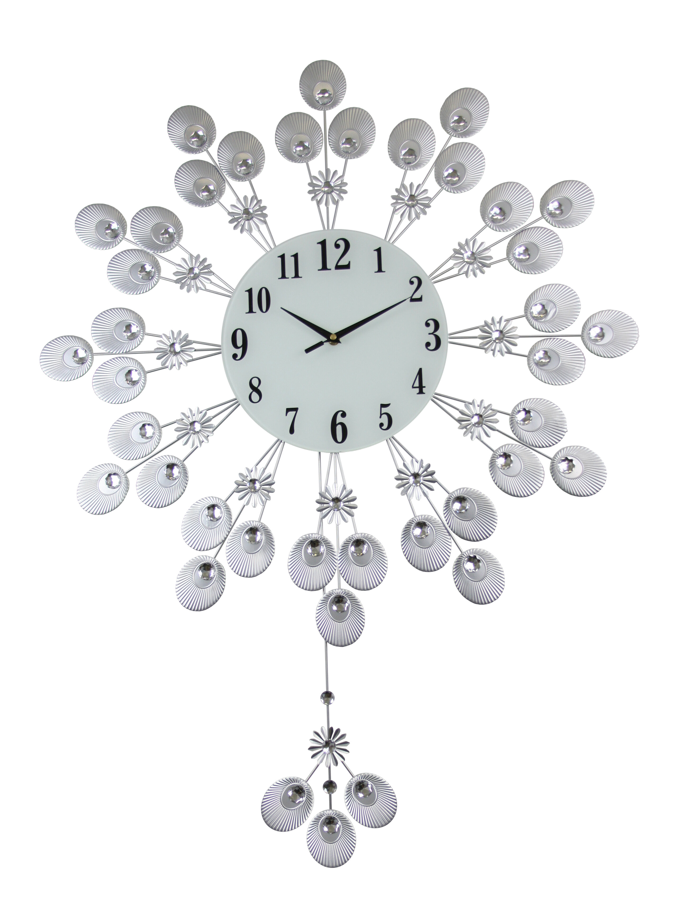 House Of Hampton Oversized Shanita Elegant Silver Peacock Pendulum Wall Clock Reviews Wayfair