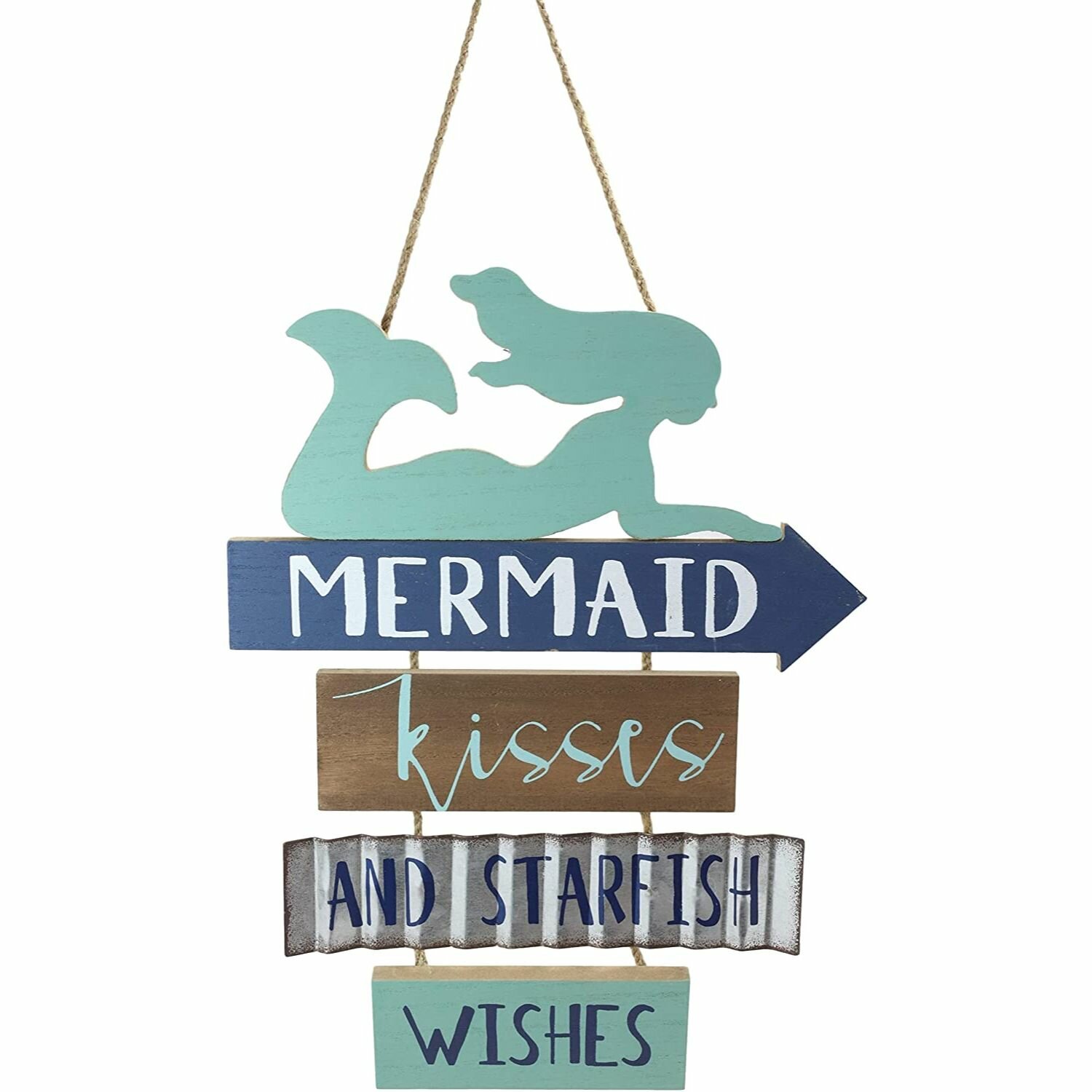 Mermaid Kisses Starfish Wishes 12" x 12" Metal Sign Coastal Nautical Home Decor 