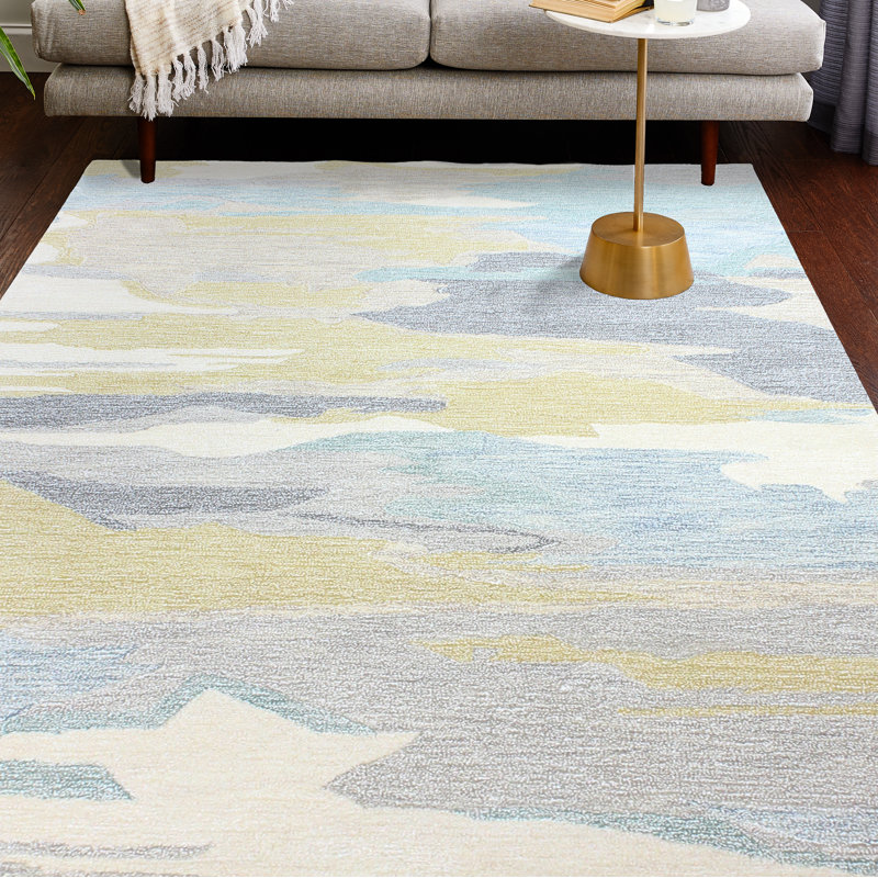 Ivy Bronx Jared Beige/Blue/Gold Area Rug, Size: Rectangle 86 x 116