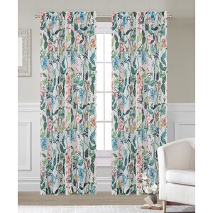 Flora Nature/Floral Sheer Rod Pocket Curtain Panels (Set of 2)