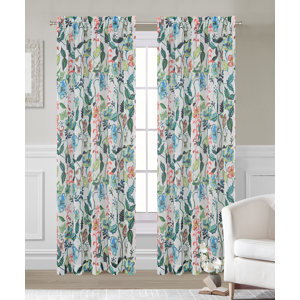 Flora Nature/Floral Sheer Rod Pocket Curtain Panels (Set of 2)