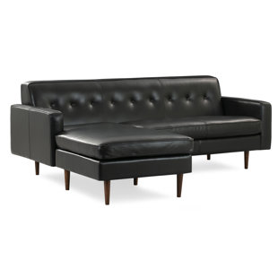 Mickey Mid-Century Modern Leather Left Hand Facing Sectional with Ottoman