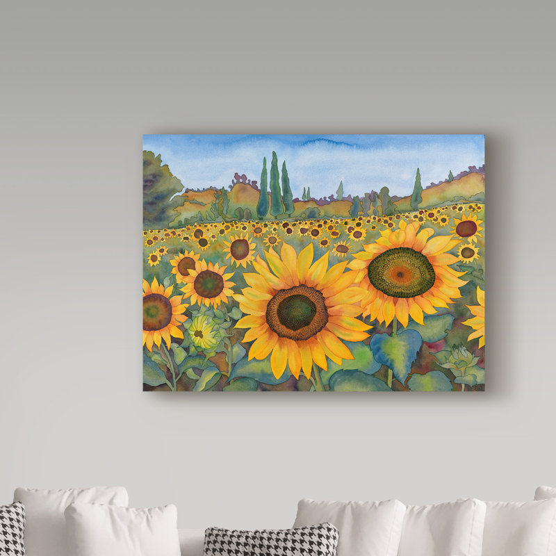 Trademark Art Sunflower Fields Watercolor Painting Print On