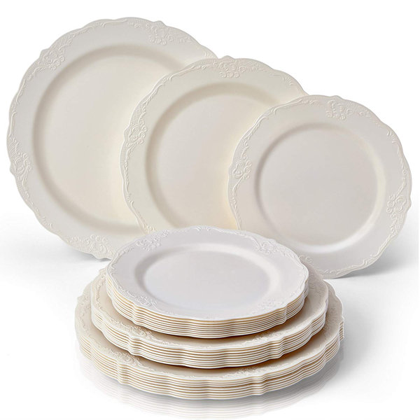 10 Plastic IVORY FLAIRED ROUND 10" DINNER PLATES Disposable Home Party Wedding 