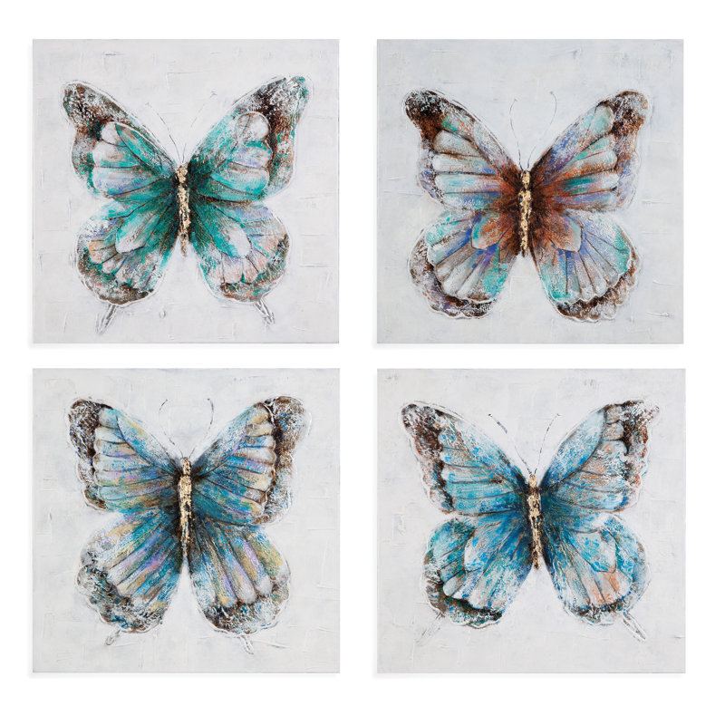 Wrought Studio Metallic Butterflies 4 Piece Acrylic Painting