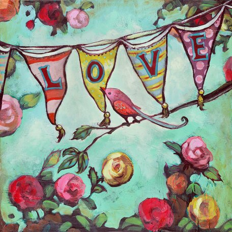 GreenBox Art 'Love Bird Pennant' by Angela Donato Painting Print on ...