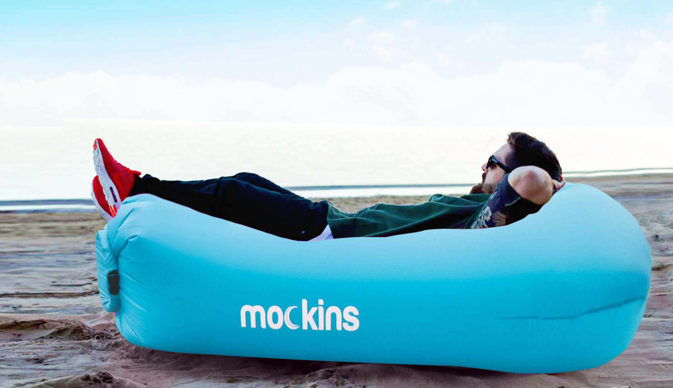 Mockins Inflatable Lounger Air Sofa Perfect For Beach Chair Camping Chairs Or Portable Hammock And Includes Travel Bag Pouch And Pockets Easy To Use Camping Accessories Blue Colour Reviews