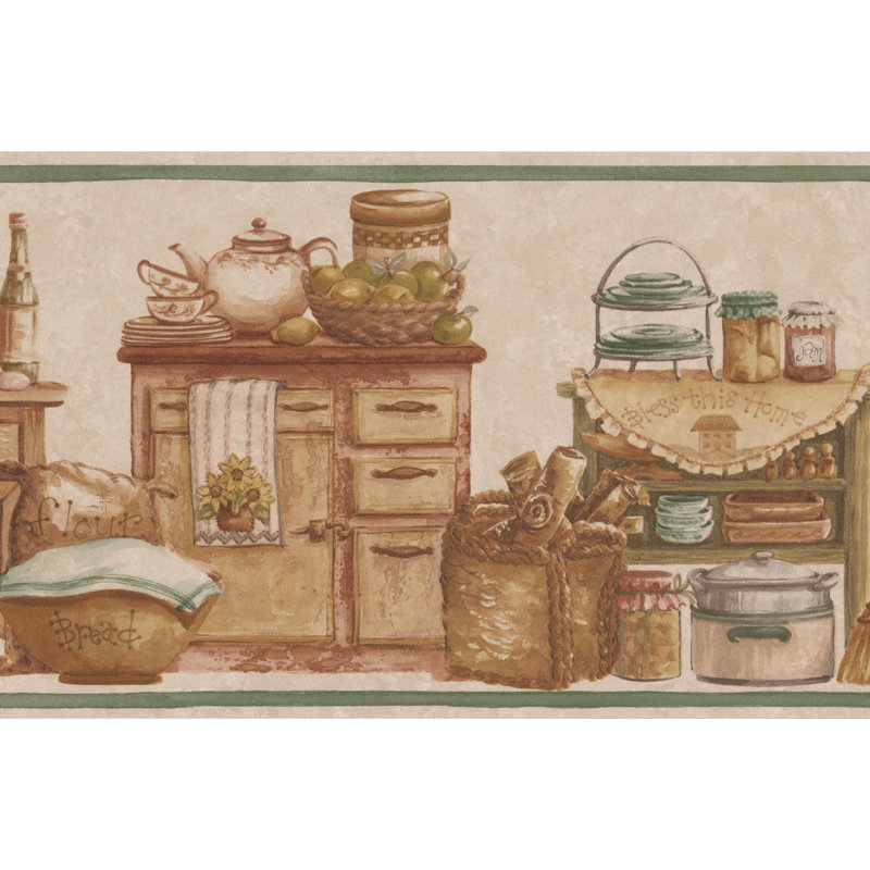 August Grove Belote Retro Design Kitchen Chests Food Jars Bread Fruits 7 L X 180 W Wallpaper Border Wayfair Ca