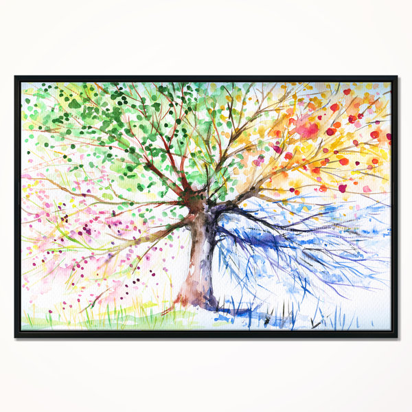 East Urban Home Four Seasons Tree Framed Oil Painting Print On