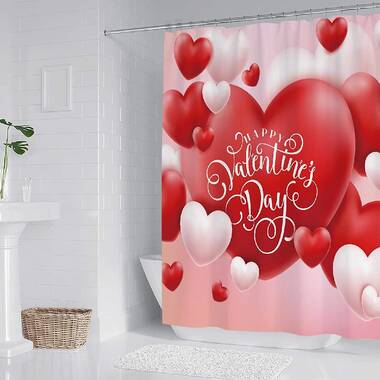 Valentine's Day Shower Curtain Romantic Heart Shaped Balloon Bathroom Fabric 
