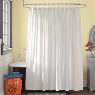 Pure White Fabric Shower Curtain with Silver Metallic Accent Stripes 