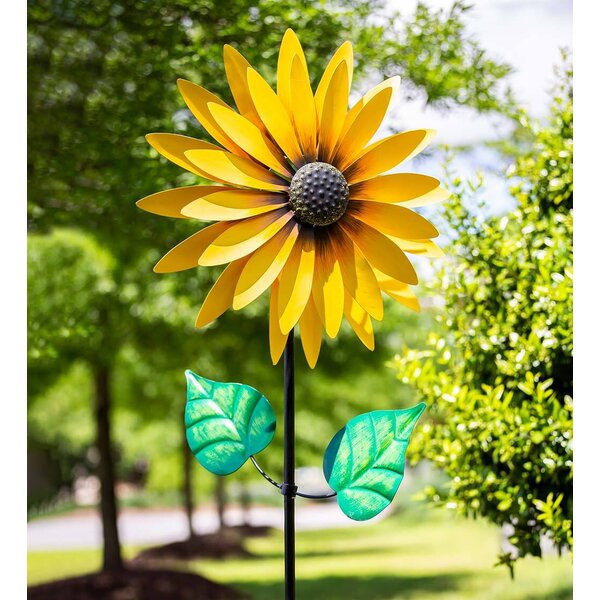 Large Metal Wind Spinner With Three Spinner Flowers Windmill Butterflies 