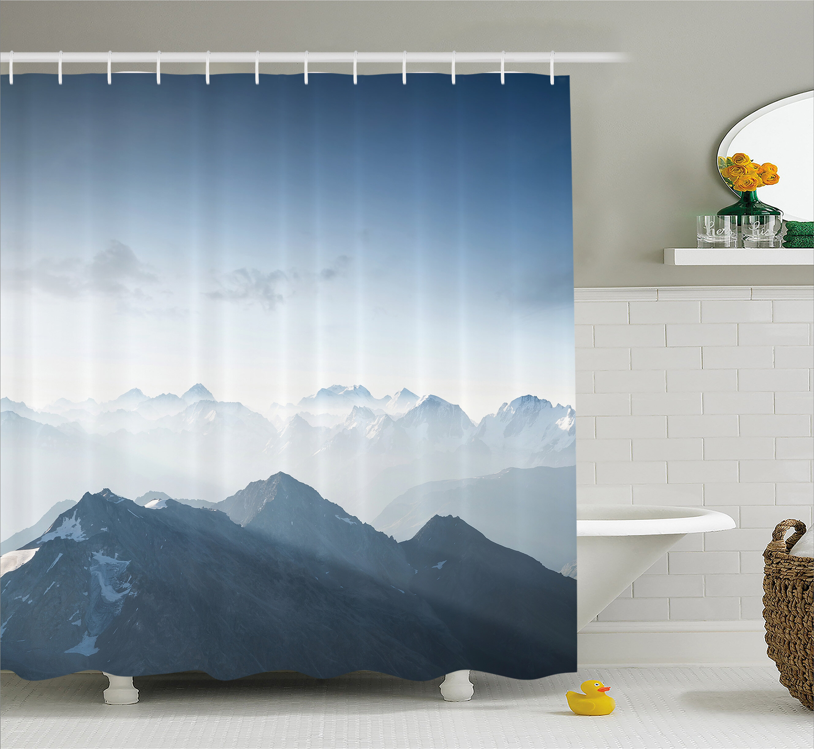 East Urban Home Fog Morning In Rock Mountain Decor Single Shower