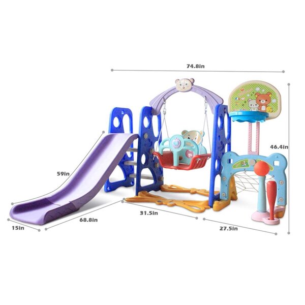 7 In1 Kids Indoor And Outdoor Slide Swing And Basketball Football Baseball Set A 