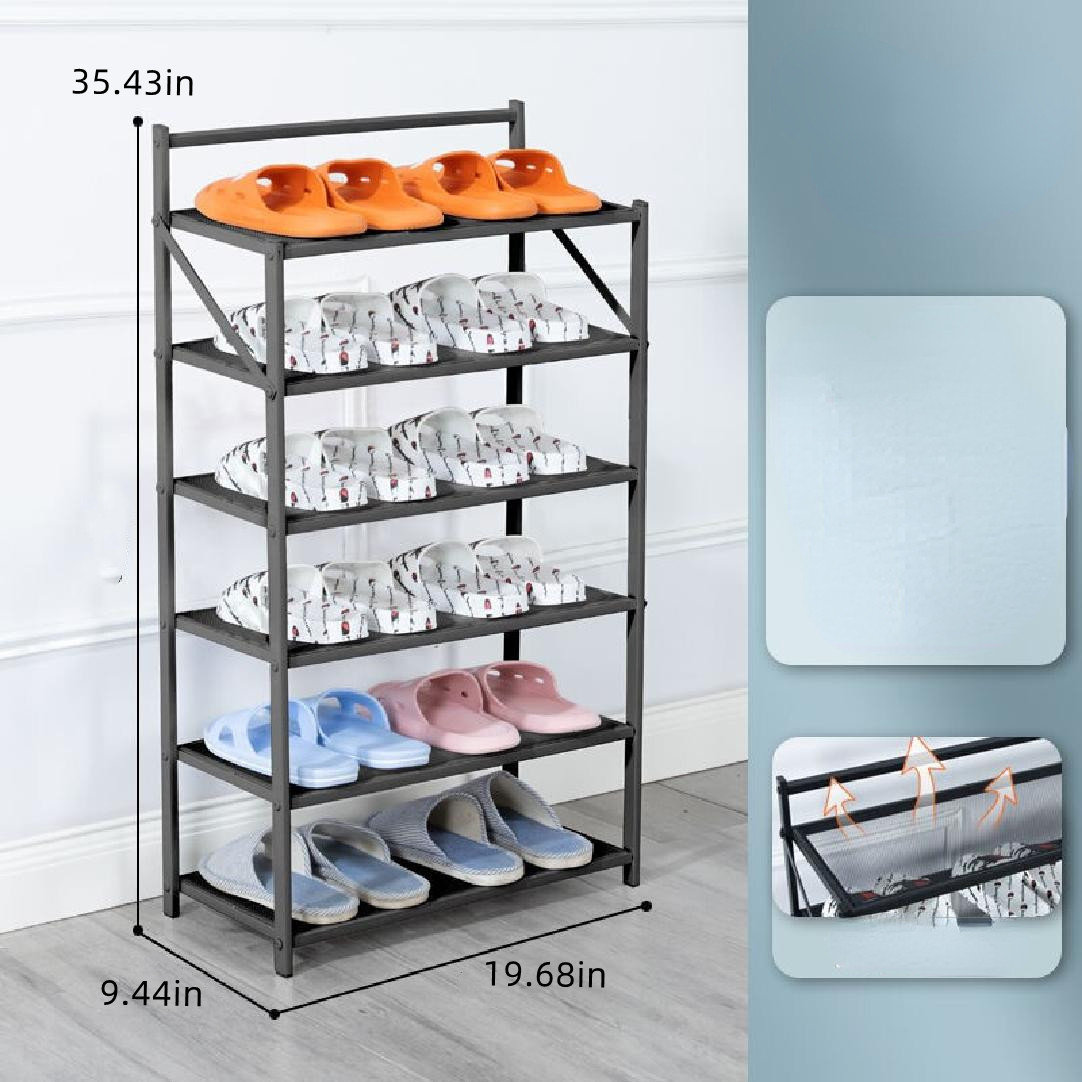 Rebrilliant Folding Shoe Shelf Shoe Cabinet Carbon Steel Simple Doorway   Folding Shoe Shelf Shoe Cabinet Carbon Steel Simple Doorway Multi Storey Household Bedroom Dormitory Flower Rack Storage Artifacts Shelf 