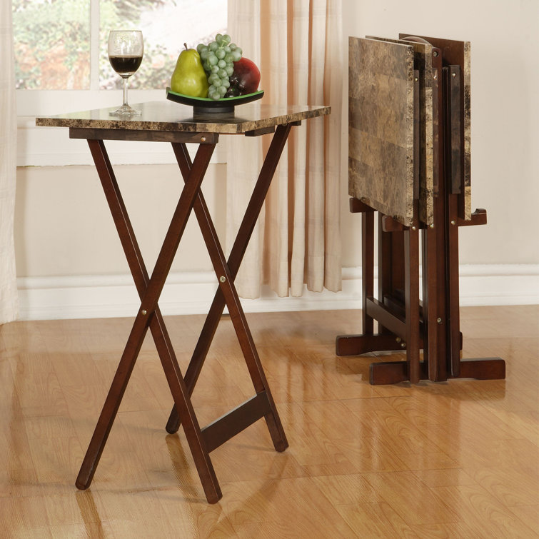Lk Ahlsen 5 Piece Wood And Faux Marble Folding Tv Snack Tray Table Set Multiple Colors Wayfair