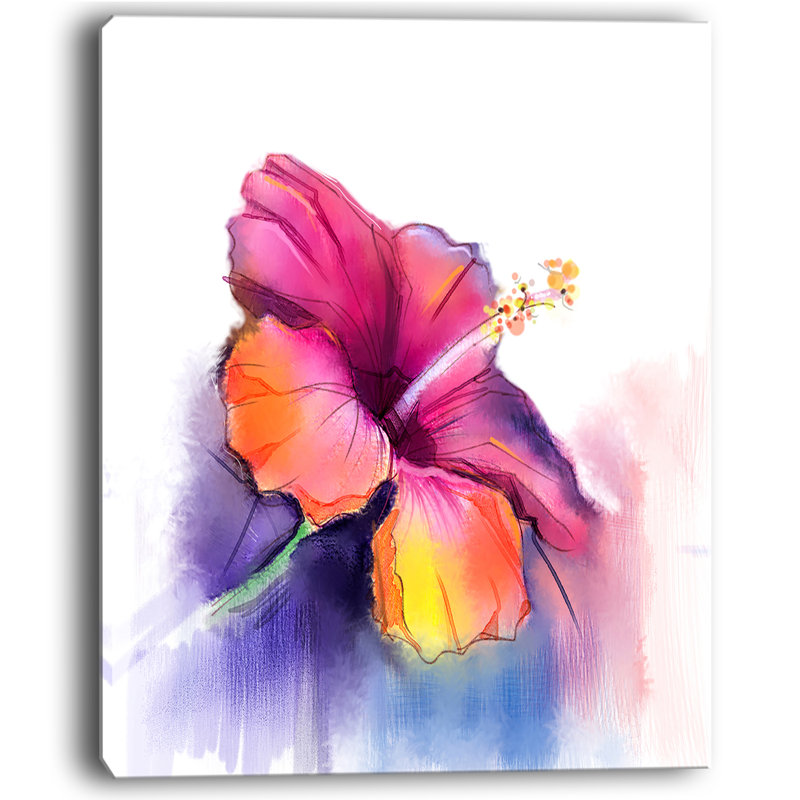 Ebern Designs Red Yellow Hibiscus Flower In Blue Large Flower