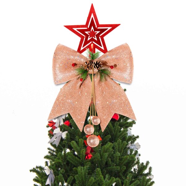 Large Christmas Tree Topper Bow and 24 Pieces Mini Bow Bundle Christmas Ribbon Bows Christmas Tree Wreath Bow Handmade Glitter Bow Decorative Xmas Ornament for Christmas Holiday Decor Silver