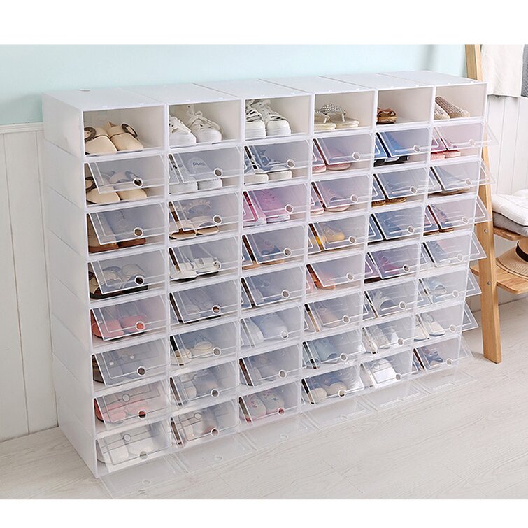 US Foldable Plastic Transparent Shoe Box Storage Clear Organizer Stackable Boxes 