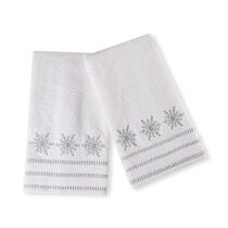 Snowflake & Merry Christmas Gray & Red Embroidered Hand Towel NWT $17 