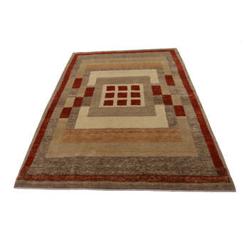 Isabelline Ruma Geometric Hand Knotted 5 4 X 7 4 Wool Tan Red Area Rug Wayfair