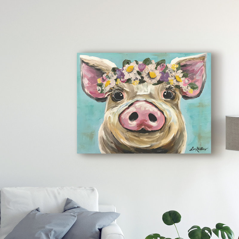 August Grove Pig Rosie Flower Crown 3 Acrylic Painting Print On
