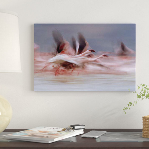 East Urban Home Lesser Flamingo Flock Taking Flight From The