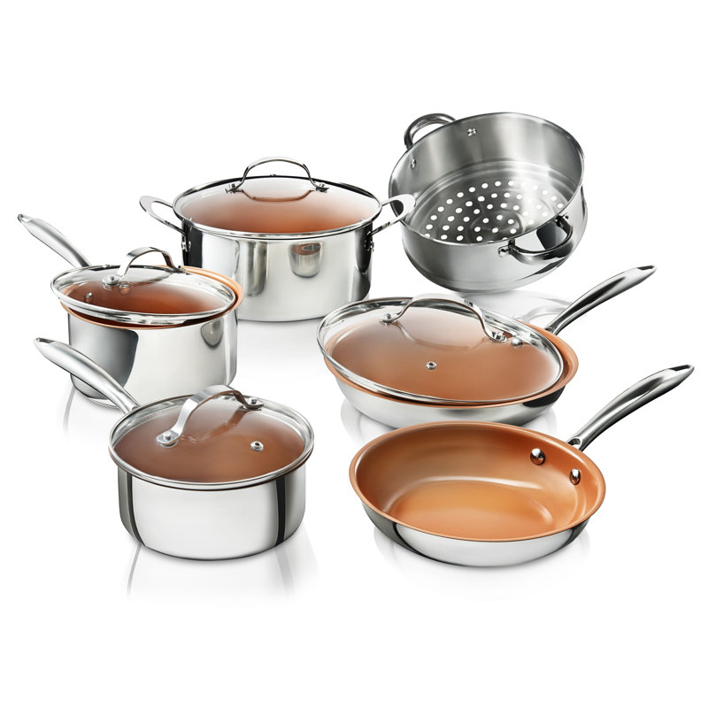 Gotham Steel Premier 10 Piece Stainless Steel Non Stick Cookware Set Reviews Wayfair