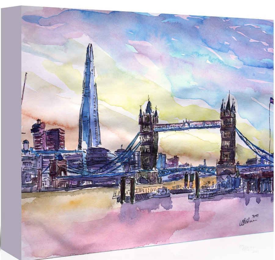 East Urban Home London England The Shard And Tower Bridge 2 Painting On Wrapped Canvas