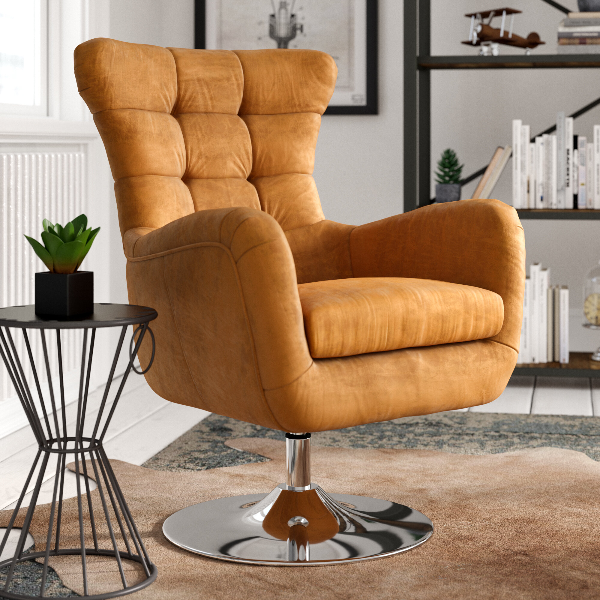 dorotha swivel leather wingback chair