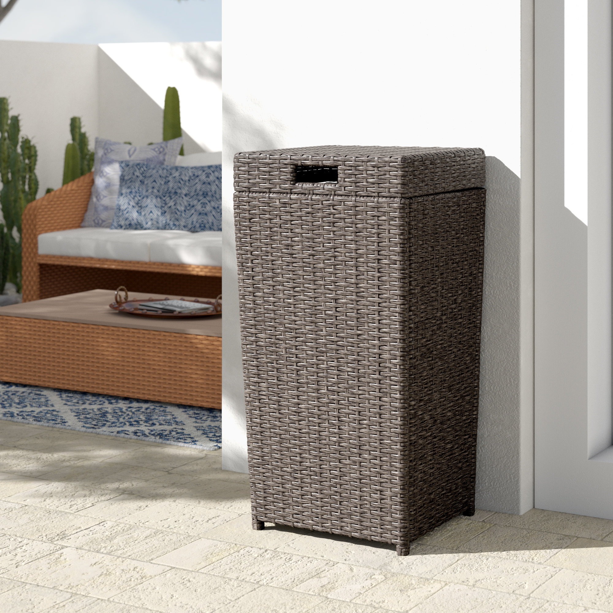 Mistana Crawfordsville Outdoor Wicker Trash Can Reviews Wayfair Crawfordsville Outdoor Wicker Trash Can