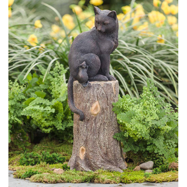 Stone Figurine Cat Puss Animal Figure Garden Sculpture Gift Idea Frost Resistant