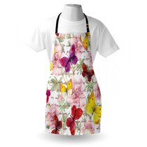Floral apron~beautiful flowers and butterflies print apron~ chef apron~baking apron~ spring apron