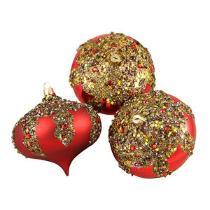 Glitter Sequin Beaded Shatterproof Christmas Onion Ornament (Set of 3)