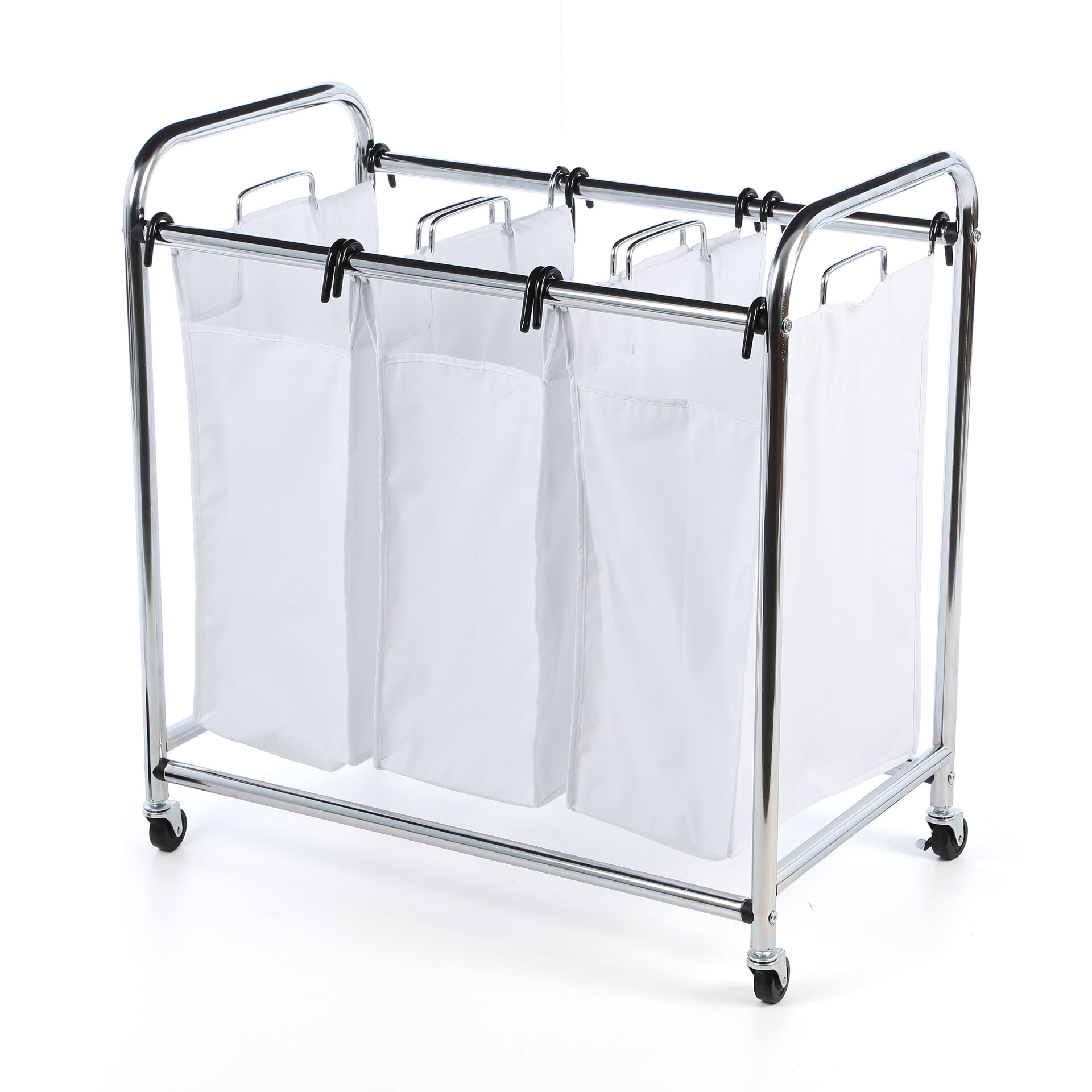 3 Bag Laundry Sorter Hamper Basket Rolling Cart Lockable Trolley Heavy Duty for sale online 