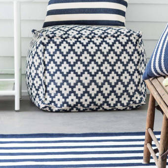 Fresh American Samode Navy Ivory Indoor Outdoor Pouf 25 X23 X17 Wayfair