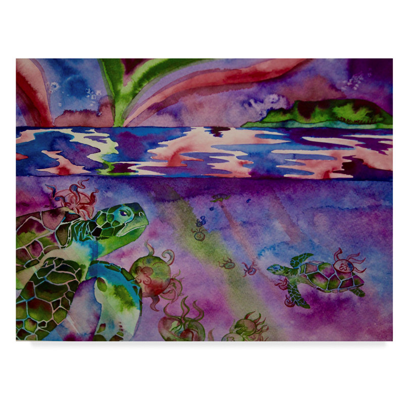 East Urban Home Sea Turtles In Northern Lights Acrylic Painting