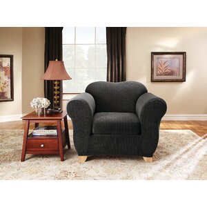 Stretch Pinstripe Box Cushion Armchair Slipcover