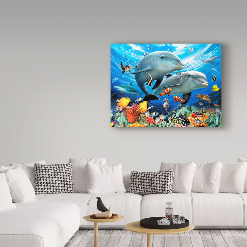 Trademark Art Smiling Dolphins Acrylic Painting Print On Wrapped