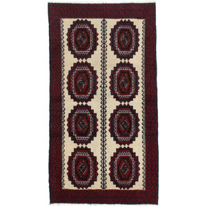 One-of-a-Kind Finest Baluch Wool Hand-Knotted Cream/Red Area Rug