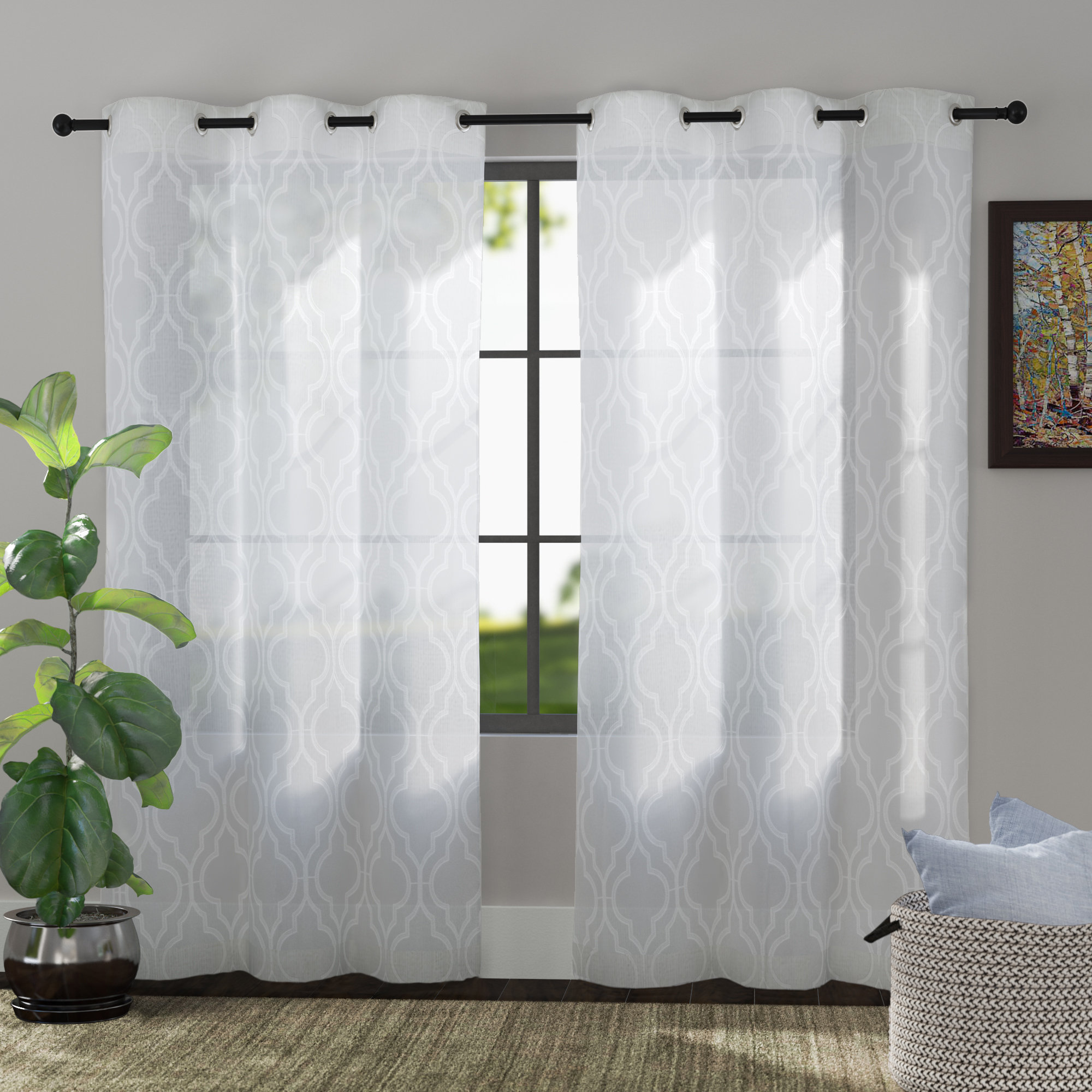 The Twillery Co Bailey Embroidered Trellis Geometric Semi Sheer