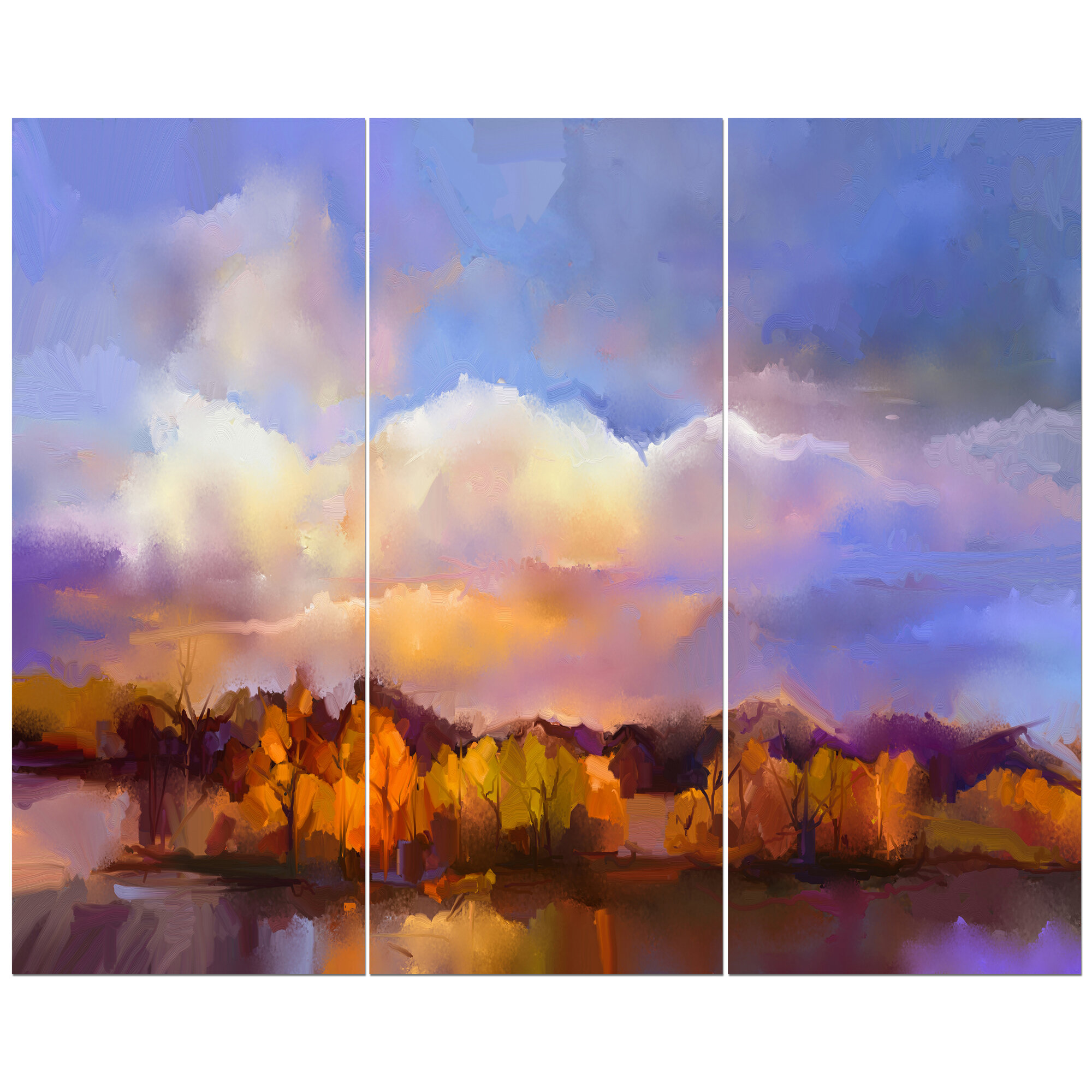 East Urban Home Colorful Yellow And Purple Sky Oil Painting Print Multi Piece Image On Wrapped Canvas Wayfair